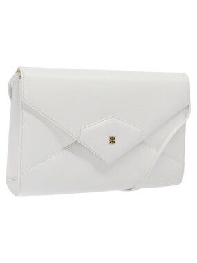 Authentic GIVENCHY Shoulder Bag Leather White Gold